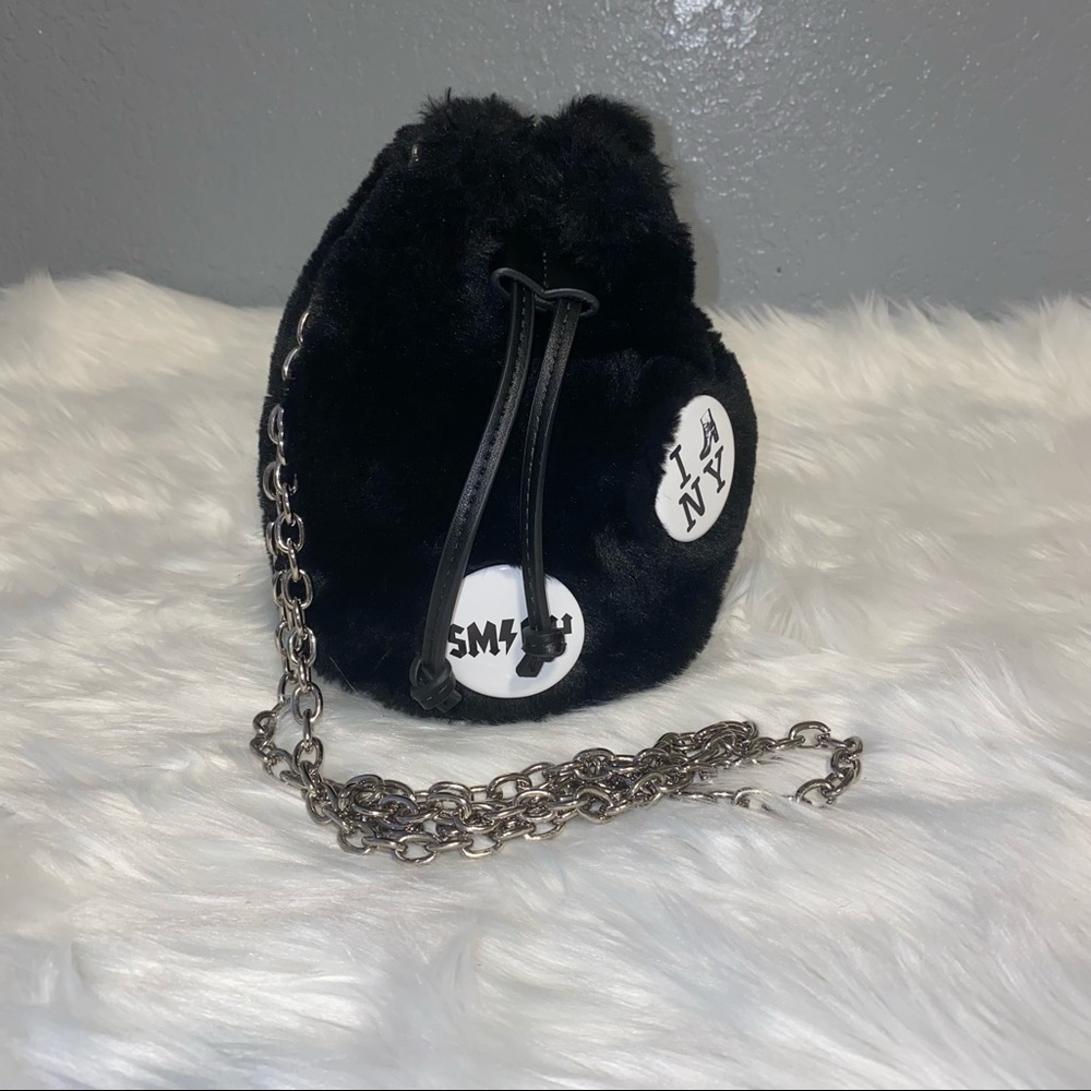 Steve Madden Black Faux Fur Crossbody Bucket Purse